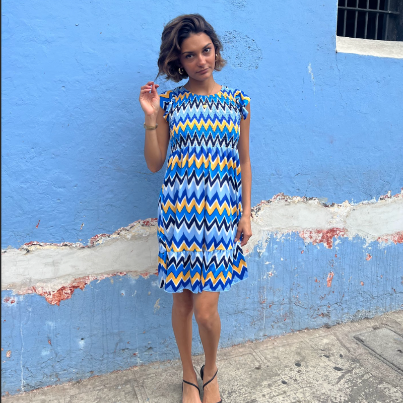 Vestido corto azul estampado ¡Qué Guay! Guatemala