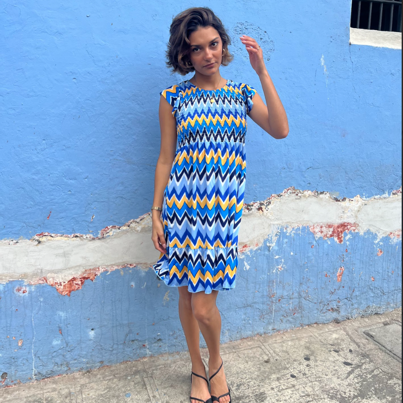 Vestido corto azul estampado ¡Qué Guay! Guatemala