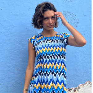 Vestido corto azul estampado