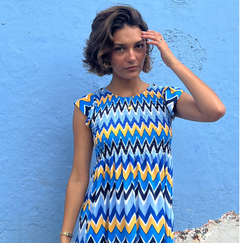 Vestido corto azul estampado ¡Qué Guay! Guatemala