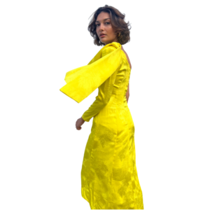 Vestido amarillo  un hombro moño