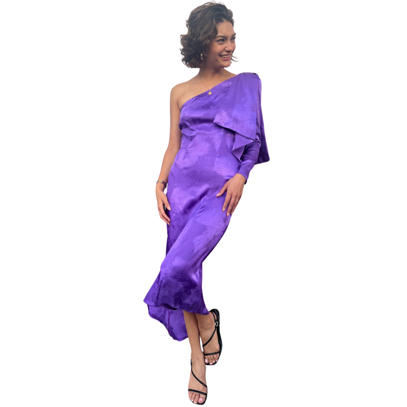 vestido un hombro morado moño ¡Qué Guay! Guatemala