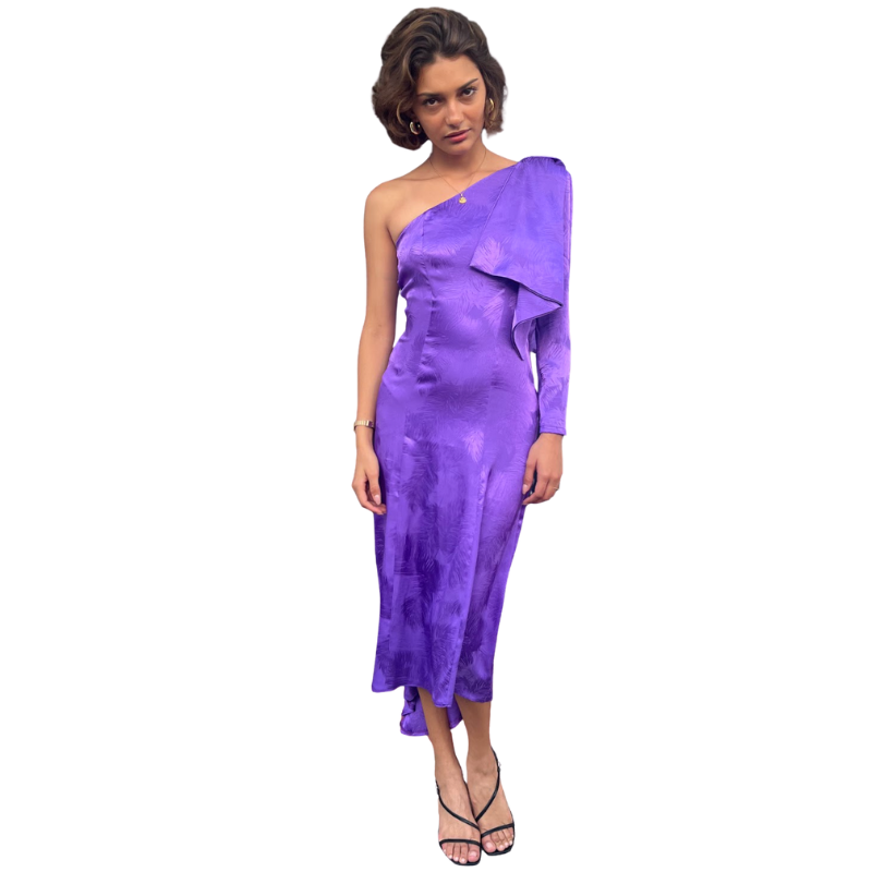 vestido un hombro morado moño ¡Qué Guay! Guatemala