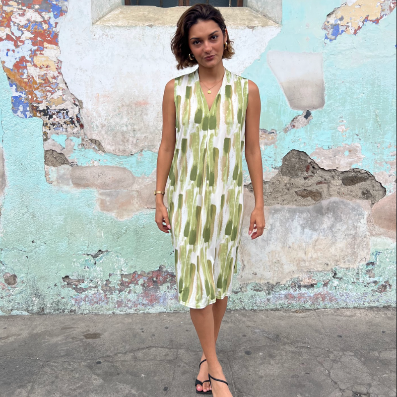 vestido corto sin mangas verde y beige ¡Qué Guay! Guatemala