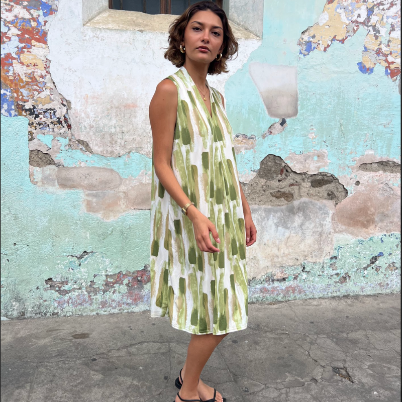 vestido corto sin mangas verde y beige ¡Qué Guay! Guatemala