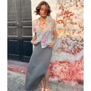 Falda seda larga champagne